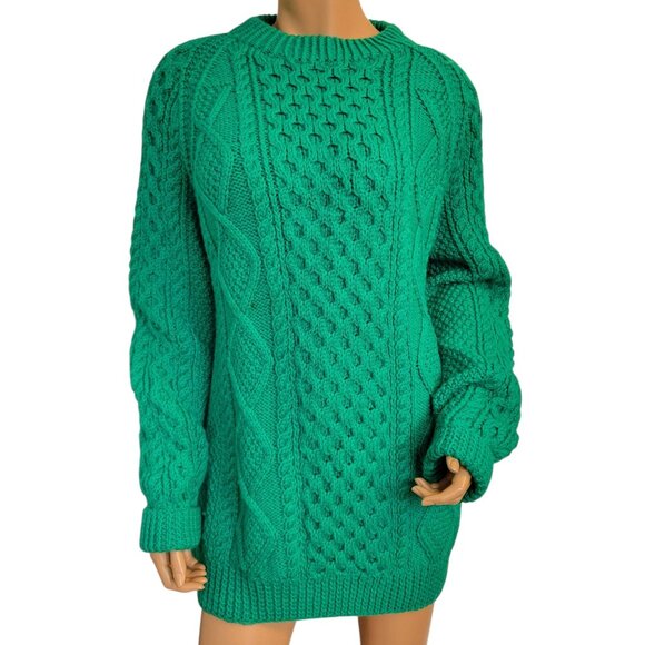 Una O'Reilly Aran Sweater Size Large Green Wool Ireland Chunky Knit Pullover - Picture 1 of 11